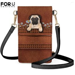 Schoudertassen voorschriften lederen stijl schattige pug/Yorkshire terrier print dames voor mobiele telefoon smartphone crossbody sac dames portemonnee