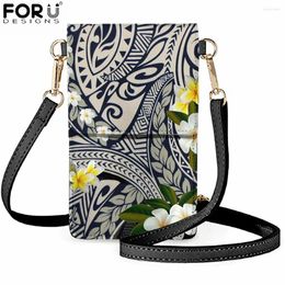 Sacs à bandouliers forudesignens Polynesian Tribe and Plumeria Print Women's Bag 2024 Godies Coin Clutch Purse Femme Mobile Phone Phone Pouch