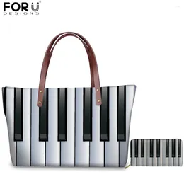 Bolsos de hombro forudesigns Tote Women Piano Keyboard 3d Impresión Bolsos de impresión Música Amante de lujo Bolsa de lujo con billetera de cuero