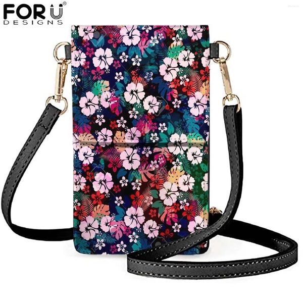 Bolsas de hombro forudesigns Women Luxury Leather Phone Mobile Pouch Colorido Flores brillantes Lady Crossbody Bag Card Mujer