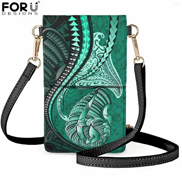 Bolsos de hombro forudesigns Women PU Cuero Crossbody Retro Polinesia Tattoo Impresión Fashion Ladies Mini Mobile Phone Bag Girl Sac