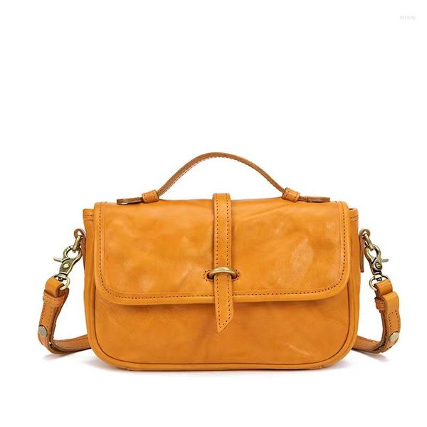 Sacs à bandoulière en cuir véritable luxe femmes sac rétro tannage végétal première couche cuir de vachette main messager