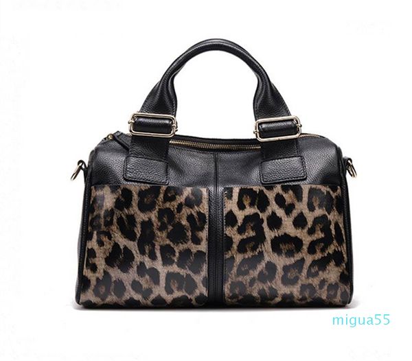 Bolsos de hombro Bolso de mujer de cuero genuino Bolsos de mujer de cuero de vaca con estampado de leopardo de lujo de moda Tote