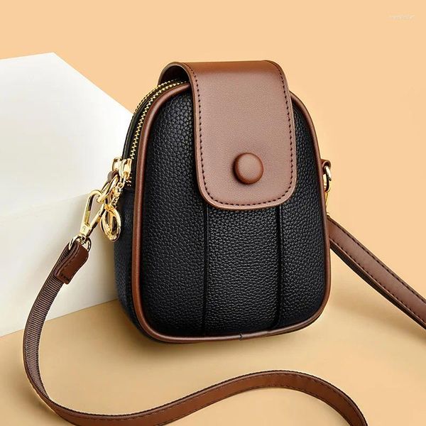 Bolsos de hombro Bolsos de mujer de cuero genuino 2024 Mini bolso Moda Versátil Crossbody Móvil