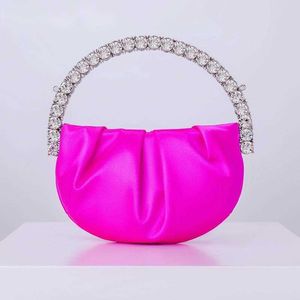 Sacs à bandoulière scintillant cristal circulaire soirée femmes Chic Boutique Mini strass pli Satin pochette sacs à main et sacs à main fête de mariage 230426