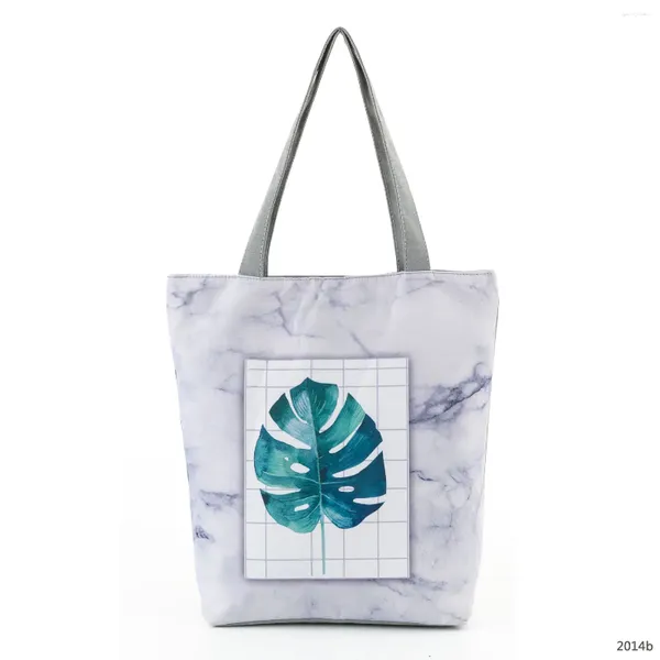 Bolsos para el hombro patrón de hoja verde bolso de estampado de mármol refrescante bolso de moda eco de compras ecológicas de alta capacidad playa de viaje