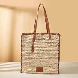 Bolsos de hombro Bolsos Fasion Pawork Paja Mujer Soulder Bag Casual Papel Tejido Lady Andbags Andmade Summer Beac Large Tote Sopper MonederosH2421