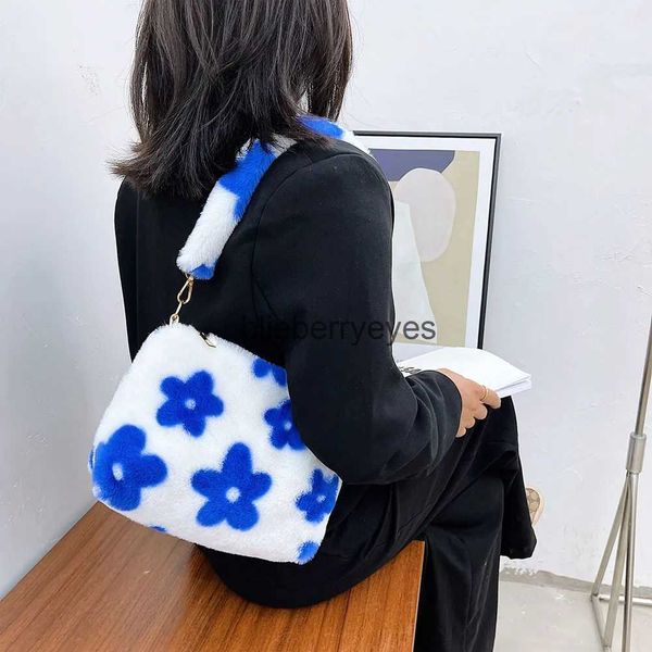 Bolsos de hombro Bolsos INS Bolso de alma con estampado de flores para mujer Bolsa de ropa interior suave de invierno Bolsa de viaje para mujerblieberryeyes