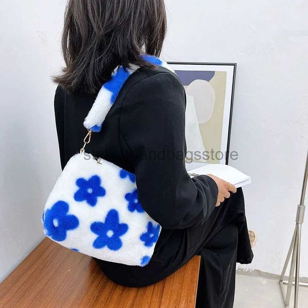 Bolsos de hombro Bolsos INS Bolso de alma con estampado de flores para mujer Bolsa de ropa interior suave de invierno Bolsas de viaje para mujerstylishhandbagsstore