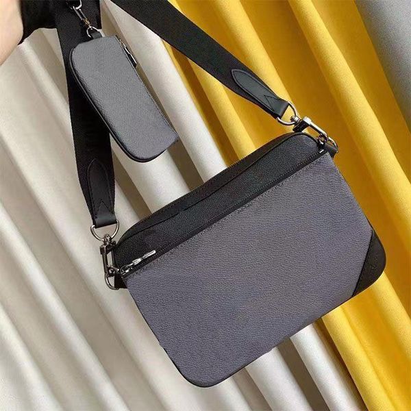 Bolsos de hombro Bolsos de cuero para hombre TRIO Bolsos de mensajero Bolso de maquillaje de lujo Bolso de diseñador Bolso de mano Bolso de hombre Bolso de mano Negro