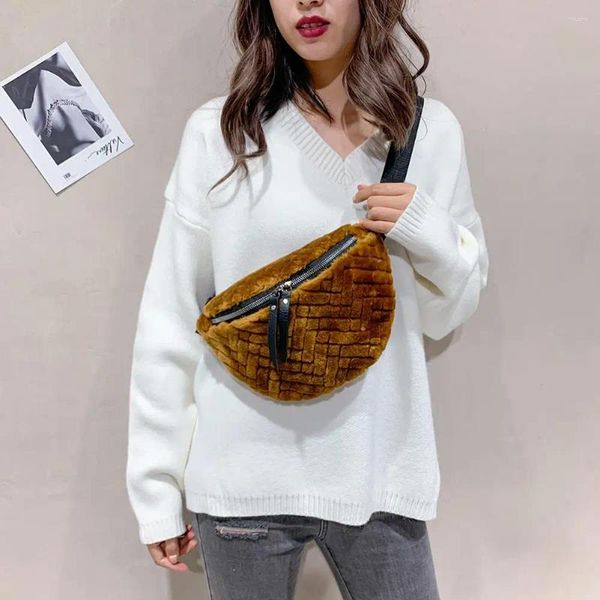 Bolsos de hombro Bolsos Mujer Felpa Fanny Chest Pack Cremallera Cintura Bolsa Casual Messenger Bag Ocio Compras diarias