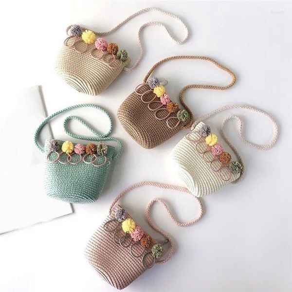 Bolsos de hombro hechos a mano bolso de verano para niñas flor paja mensajero llaves monedero lindo princesa mini bolso