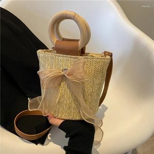 Sacs à bandoulière en paille tissée à la main, sac à main Vintage pour femmes, sac à main à nœud papillon, panier de plage, pochette Ciutch