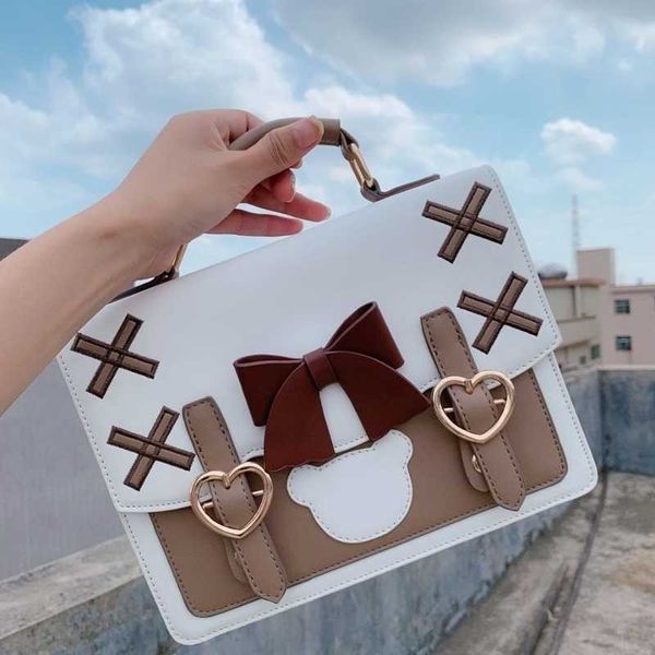 Bolsos de hombro Harajuku Lolita mujeres japonesas Kawaii Bowknot mujer mensajero lindo bolso de mujer 2023 Satchel bolsa 230309