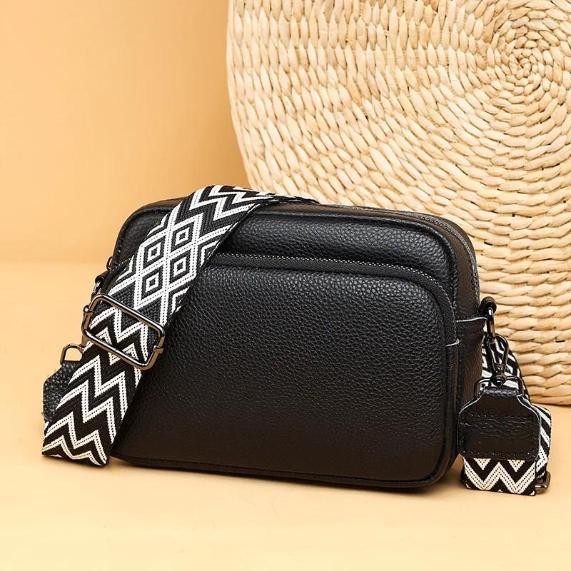 Shoulder Bags High Quality Cowhide Skew Straddle Bag Women 2024 Fashion Simple Lychee Grain Commuter Shopping Purse for