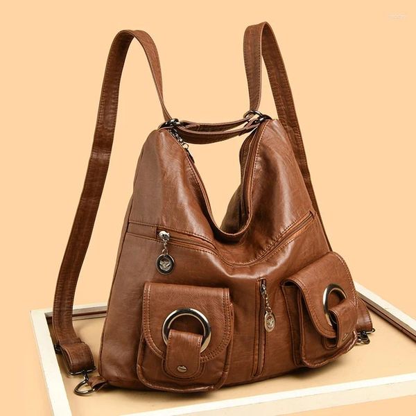 Sac à bandouliers Sac multi-fonction en cuir de haute qualité Rétro Fashion Women's Sac à dos étanche et sac carré résistant