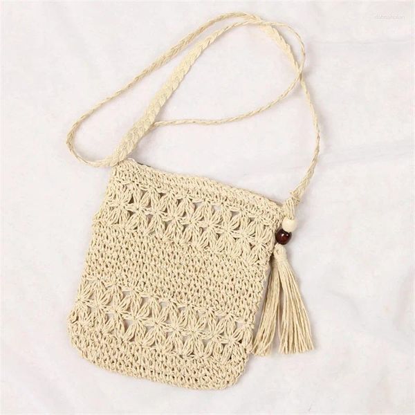 Bolsos de hombro huecos para mujer, bandolera tejida con borlas, bolso informal de paja para playa, Bolsa femenina