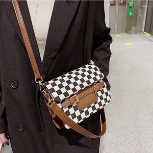 Schoudertassen Houndstooth Patroon PU Lederen Flap Crossbody For Women 2024 Winter Hit Luxe vrouwelijke designer handtassen en portemonnees