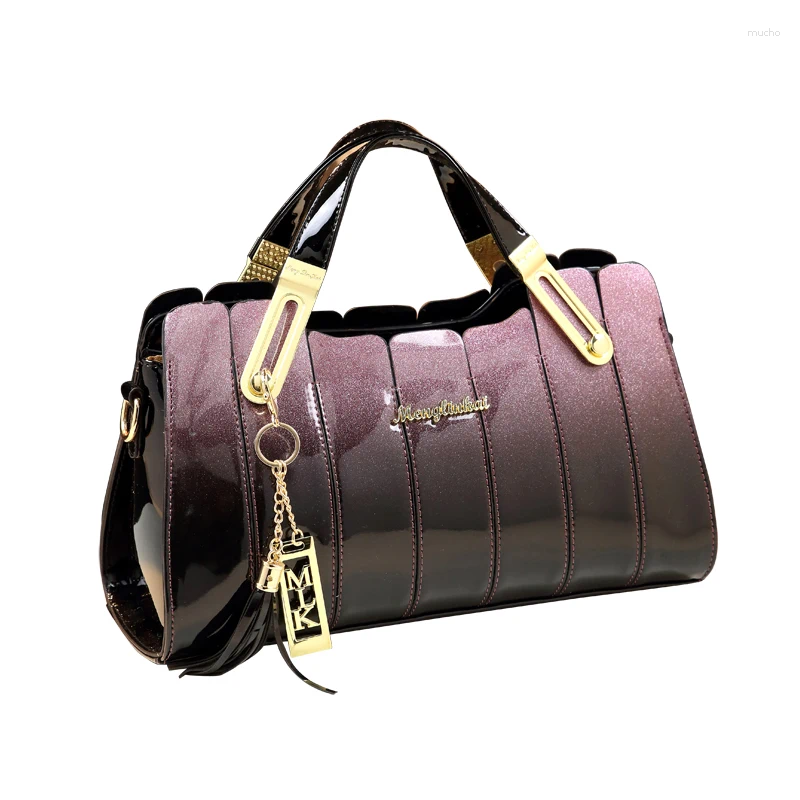 Omuz çantaları Icev moda lüks el çantası kadın çanta tasarımcısı yüksek kaliteli patent deri meslekçi bayanlar debriyaj çizgili boston