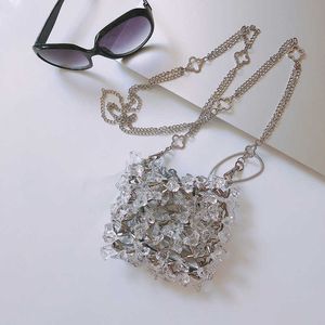 Schoudertassen Illusionaire Alien Crystal Chain Bag Handgemaakte kralen Small Body Transparante Fairy Phone 240427