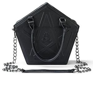 Bolsos de hombro JIEROTYX Pentagram Punk Darkness Gothic Star Bolso Mujer Chica Negro PU Bolso de cuero suave con cadena de alta calidad