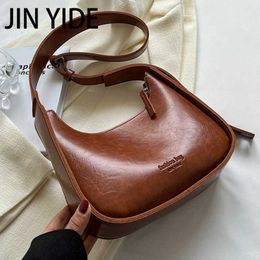 Sacs à bandoulière Jin YIIde Vintage Sacs à bandoulière pour femmes en cuir PU Nouveau 2023 Tendance Mode Zipper Couleur unie Rétro Sacs à main et sacs à main Bolsas