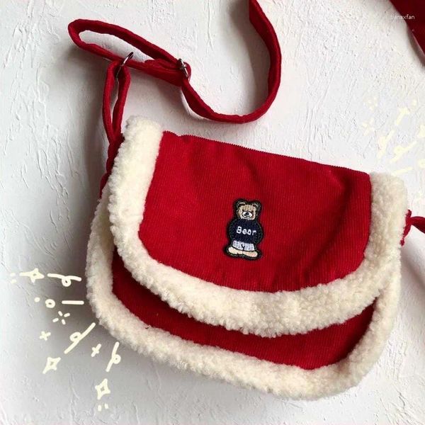 Bolsas de hombro Kawaii Bolso para mujer con oso 2024 Año lindo Piel roja Crossbody para niñas Presente Satchel Mujer Bolsa Monedero