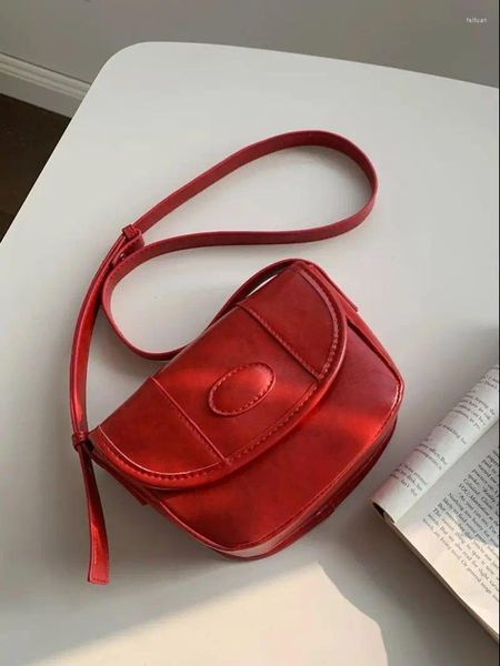 Bolsas de hombro Bolso de piel de cera de aceite retro coreano para mujer 2024 Textura única Moda Red PU Crossbody Pequeño cuadrado