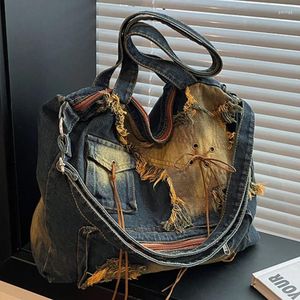 Bolsos de hombro Tela de mezclilla para mujer Bolso y monedero de diseñador de lujo en mensajero de gran capacidad desgastado vintage