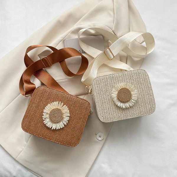 Bolsos De Hombro Bolso De Compras Cuadrado Para Mujer Correas Ajustables Trenzadas De Paja De Punto Cierre De Cremallera Estilo Clásico De PU Para Exteriores