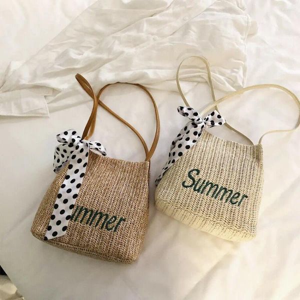 Bolsas de hombro Damas Cartas de verano Bolsos femeninos Mujeres Bolso de paja Moda Moda de bolso Crossbody Boho Beach Tote