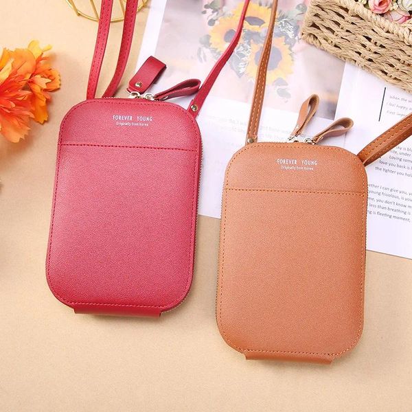 Bolsos de hombro billetera de damas mensajero simple tira cruzada bolso para mujeres de cuero monedero cuadrado bolsillo celular bolsa