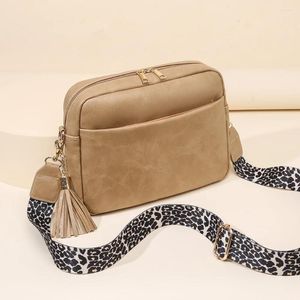 Schoudertassen Luipaard Gitaarband Messenger Crossbody Tas Dames Luxe Vintage Kwastje Vegan Lederen Handtassen Veelzijdige Sling