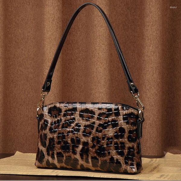 Bolsos de hombro Bolso de mujer con estampado de leopardo Bolso de lujo Cuero genuino Tendencia versátil en las axilas