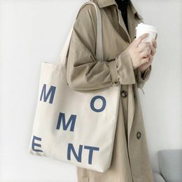 Schoudertassen letter canvas shopper tas voor vrouwen 2024 grote tote Koreaanse katoenen doek dames eco herbruikbare winkels hangbag