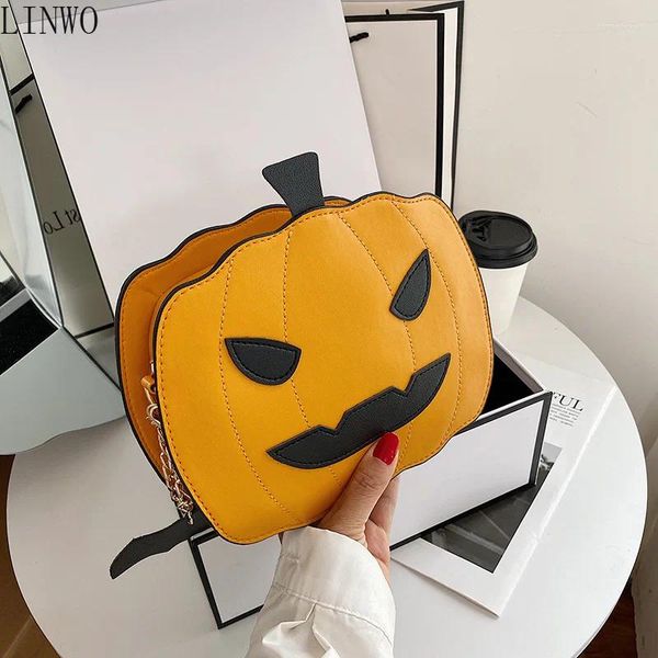 Sacs à bandouliers Linwo 2024 Arrivée Halloween Korea Style Retro Pumpkin Bat Ins Pu Leather Special Crossbody Body Sac de mode