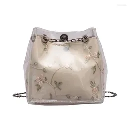 Bolsos de hombro Bolsa de cubo bordado de moda para mujeres Messenger Damas Retro Handbag de bolso Crossbody