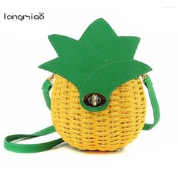 Schoudertassen Longmiao Leuke Fruit Ananas Portemonnee Vrouwen Stro Strandtas Handgemaakte Reizen Handtas Geweven Circulaire Messenger