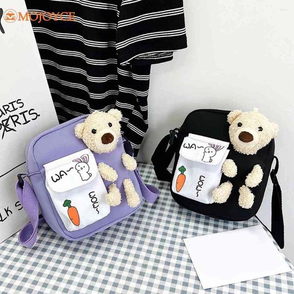 Bolsos de hombro Chica encantadora Bolsa de oso lindo Bolsillo pequeño Bolso de nailon Cremallera Bolso cruzado femenino Correa ajustable para estudiantes universitarios