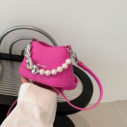 Bolsos de hombro Bolso bandolera de cuero PU de tamaño mini encantador con asa de imitación y correa larga para mujeres y niñas