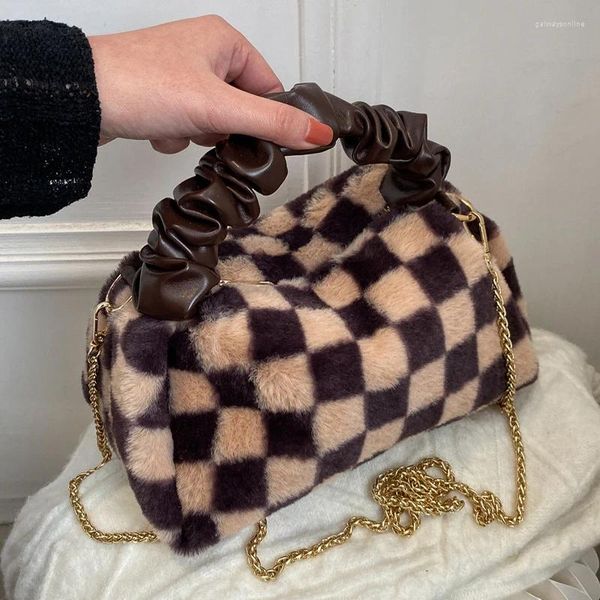 Bolsos de hombro tendencia de moda lujosa a cuadros de mano de carpeta de cuerpo sencilleza de gracia gracia pelaje de leopardo suave