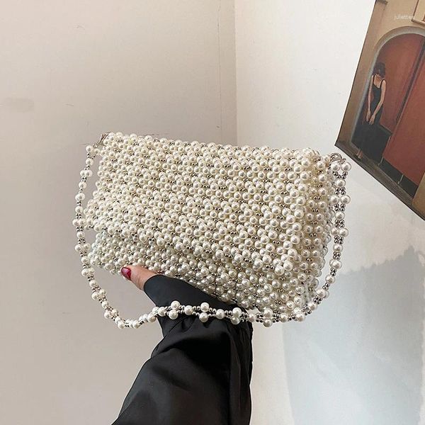 Bolsos de hombro bolso de cuentas de cristal de lujo para mujer 2024 Vintage perla axila diseñador de carteras cartera de fiesta tejida hecha a mano