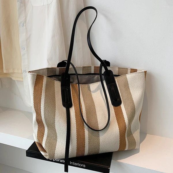 Sacs à bandouliers Luxury Stripe Designer High Capvity Handbag pour les femmes 2024 Fashion Brand Shopper Canvas Tote Sac