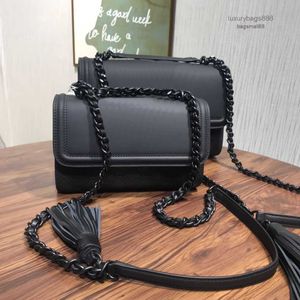 Schoudertassen Luxurys handtassen vrouwen matte zwarte ketting Square Tassel Bag Women Designer top Quality Real Leather Chain Phone Handbags 211220bagsmall68