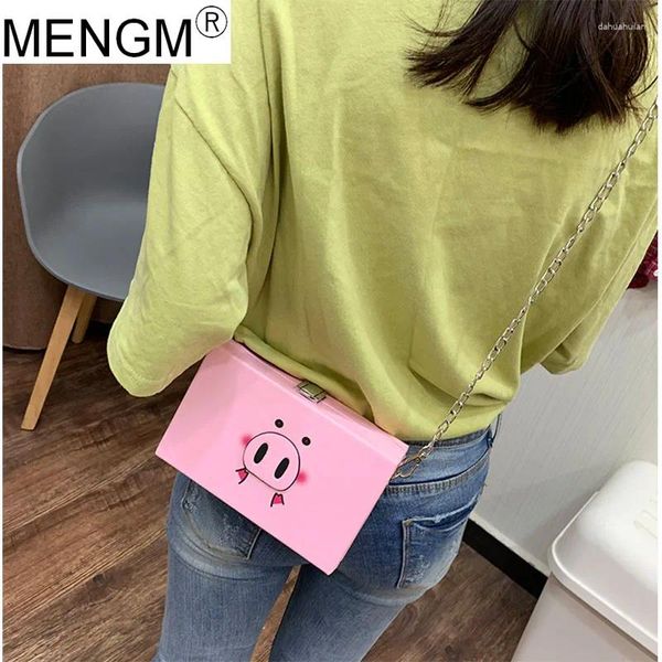 Sacs à bandoulières Mengm Girls Chain Sac Pig Design Crossbody Pu Leather Hasp Pack All Match Fashion Shopping Gift Cartoon