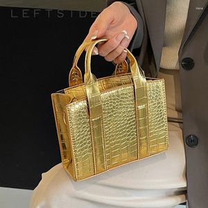 Schoudertassen ministeen patroon schattig pu lederen tas handtassen ontwerper vrouwen 2024 Koreaanse mode solide kleur goud crossbody