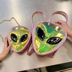 Bolsos de hombro Mini Mochila transparente, bolso de hombro con cadena para niños, Mochila femenina con patrón de alienígenas, moneda impermeable para teléfono de PVC