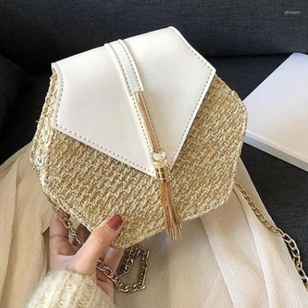 Sacs à bandoulière Style Mulit paille PU chaîne messager femmes été rotin tissé à la main plage Boho Bolso Feminina