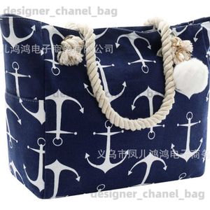 Schoudertassen marineblauw anker canvas grote capaciteit multi -functionele reis strandtas opslag en essentieel voor het verzorgen van T240416