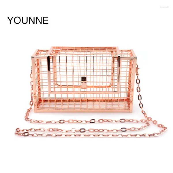 Sacs à bandouliers Nevenka 2024 Ins Femmes Hollow Metal Clutch Sac Fashion Fashion Party Single Femme Rose Gold Cage Handsbag Tote